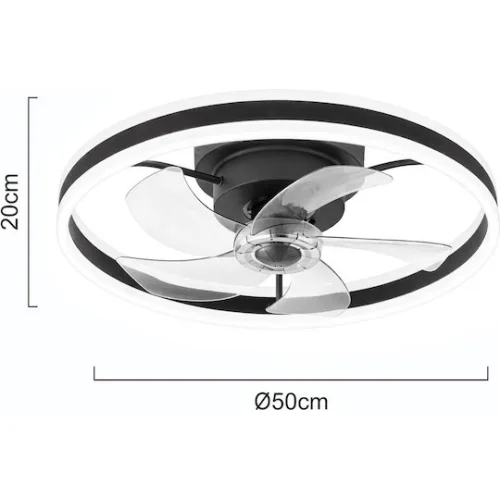 Powertech Ανεμιστήρας Οροφής 50cm με Φως και Τηλεχειριστήριο ΜαύροςΚωδικός: PT-1560