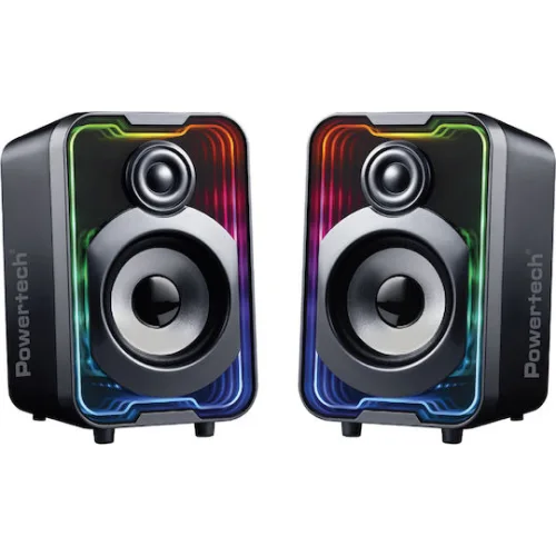 Powertech PT-1575 Ασύρματα Ηχεία Υπολογιστή 2.0 με RGB Φωτισμό και Bluetooth Ισχύος 5W Μαύρα