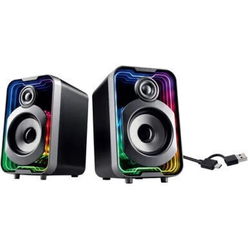 Powertech PT-1575 Ασύρματα Ηχεία Υπολογιστή 2.0 με RGB Φωτισμό και Bluetooth Ισχύος 5W Μαύρα