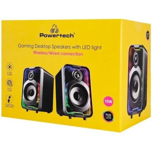 Powertech PT-1575 Ασύρματα Ηχεία Υπολογιστή 2.0 με RGB Φωτισμό και Bluetooth Ισχύος 5W Μαύρα