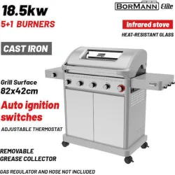 Bormann BBQ7051 Ψησταριά Υγραερίου Μαντεμένιας Σχάρας 82x42εκ. με 5 Εστίες 18.5kW και Πλαϊνό Μάτι Υπερύθρων 2.5kW