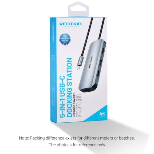 Vention TODHB USB-C Docking Station με HDMI 4K PD και συνδεση 2 Οθονών Γκρι