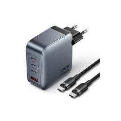 Vention Φορτιστής GaN με Θύρα USB-A και 3 Θύρες USB-C και Καλώδιο USB-C - USB-C 100W Power Delivery Γκρι (TZ-FETH0-EU)