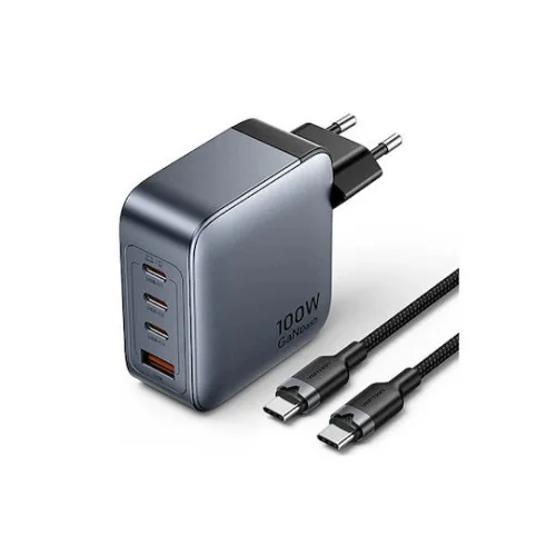 Vention Φορτιστής GaN με Θύρα USB-A και 3 Θύρες USB-C και Καλώδιο USB-C - USB-C 100W Power Delivery Γκρι (TZ-FETH0-EU)