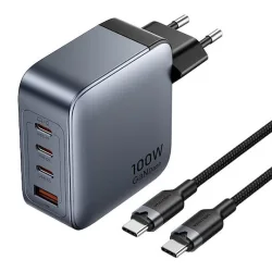 Vention Φορτιστής GaN με Θύρα USB-A και 3 Θύρες USB-C και Καλώδιο USB-C - USB-C 100W Power Delivery Γκρι (TZ-FETH0-EU)