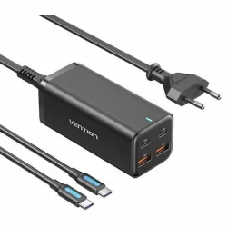 Vention Φορτιστής GaN με 2 Θύρες USB-A και 2 Θύρες USB-C και Καλώδιο USB-C - USB-C 100W Power Delivery / Quick Charge 3.0 Μαύρος (FBSBG-EU)