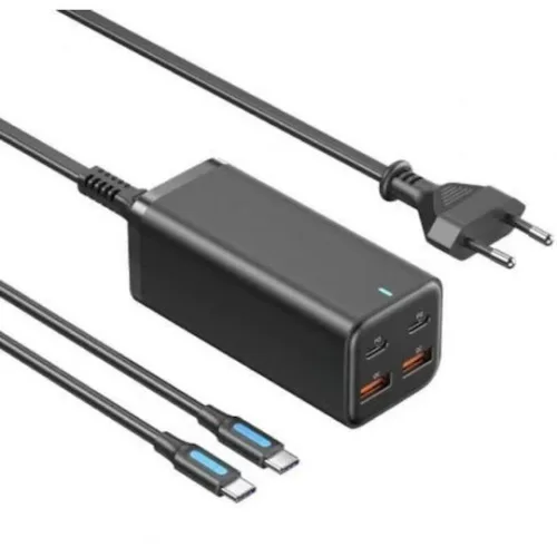 Vention Φορτιστής GaN με 2 Θύρες USB-A και 2 Θύρες USB-C και Καλώδιο USB-C - USB-C 100W Power Delivery / Quick Charge 3.0 Μαύρος (FBSBG-EU)