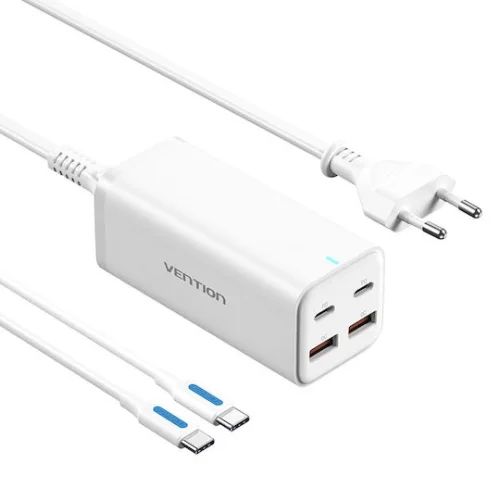 Vention Βάση Φόρτισης με 2 Θύρες USB-A και 2 Θύρες USB-C 100W Power Delivery / Quick Charge 3.0 σε Λευκό χρώμα (FBSWG-EU)