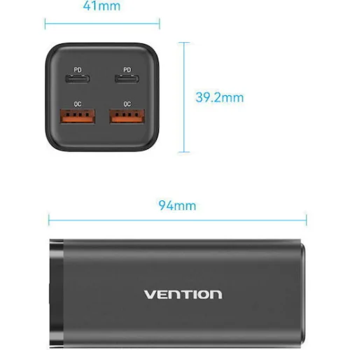 Vention Βάση Φόρτισης με 2 Θύρες USB-A και 2 Θύρες USB-C 100W Power Delivery / Quick Charge 3.0 σε Λευκό χρώμα (FBSWG-EU)