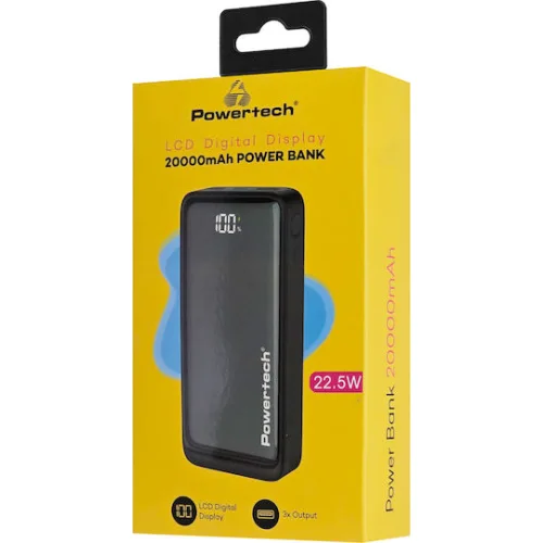 Powertech PT-1327 Power Bank 20000mAh 22.5W με 2 Θύρες USB-A και Θύρα USB-C Power Delivery / Quick Charge 3.0 Μαύρο