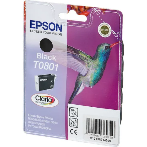 Epson T0801 Γνήσιο Μελάνι Εκτυπωτή InkJet Μαύρο (C13T08014010 C13T08014011 C13T08014020 C13T08014021)