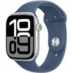 Apple Watch Series 10 Aluminium 46mm Αδιάβροχο με Παλμογράφο (Silver με Denim Sport Band - S/M)