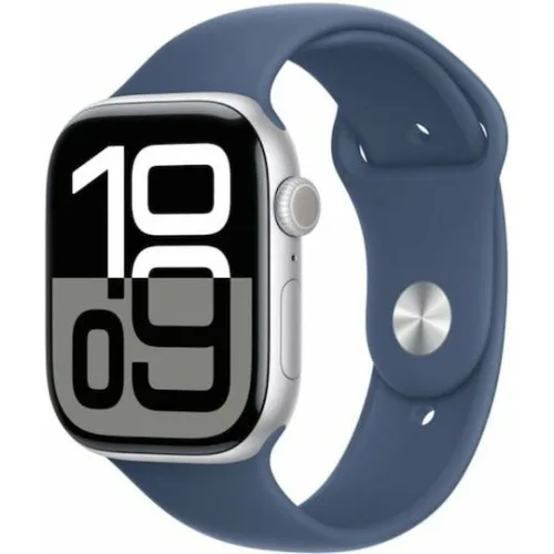 Apple Watch Series 10 Aluminium 46mm Αδιάβροχο με Παλμογράφο (Silver με Denim Sport Band - S/M)