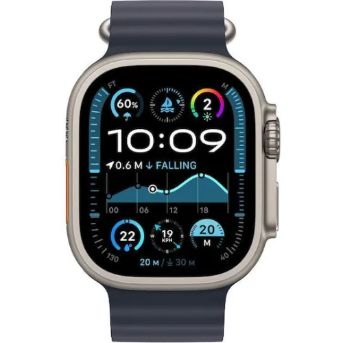 Apple Watch Ultra 2 2024 Titanium 49mm Αδιάβροχο με eSIM και Παλμογράφο (Natural με Navy Ocean Band)