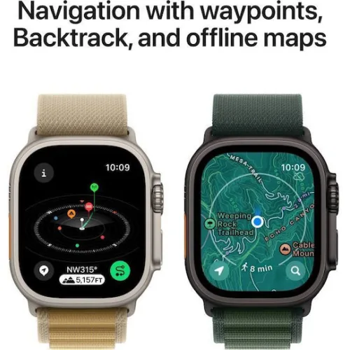 Apple Watch Ultra 2 2024 Titanium 49mm Αδιάβροχο με eSIM και Παλμογράφο (Black με Black Trail Loop - S/M)