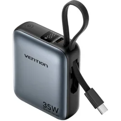 VENTION 10000mAh Mini Power Bank (USB-C + USB-C) with Built-in USB-C Cable 35W Gray (FHEH0) (VENFHEH0)