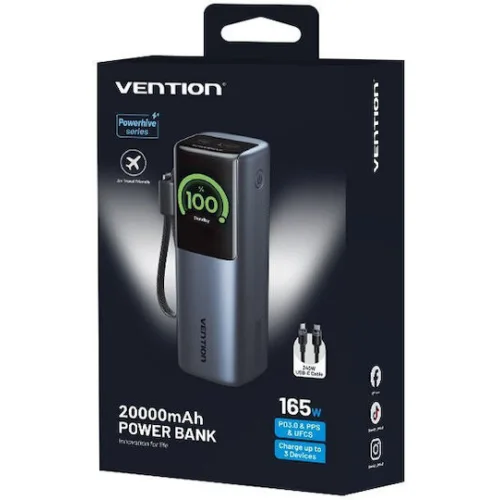 Vention Powerhive 20000mAh 165W με Θύρα USB-A και Θύρα USB-C Μαύρο