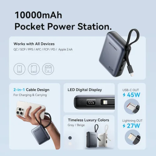 Vention Power Bank 10000mAh 45W Power Delivery Μπεζ