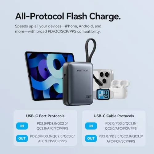 Vention Power Bank 10000mAh 45W Power Delivery Μπεζ