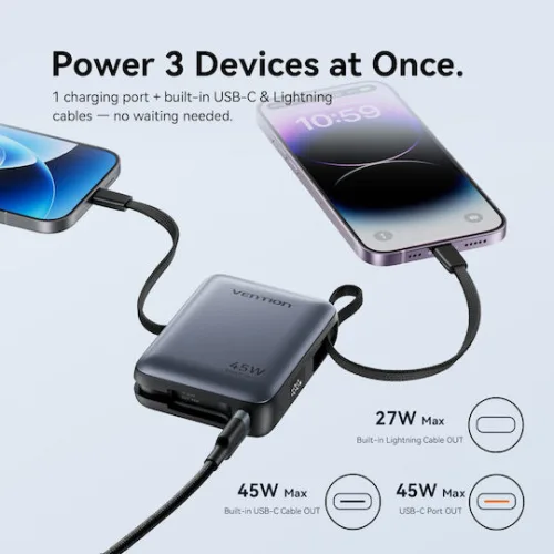 Vention Power Bank 10000mAh 45W Power Delivery Μπεζ