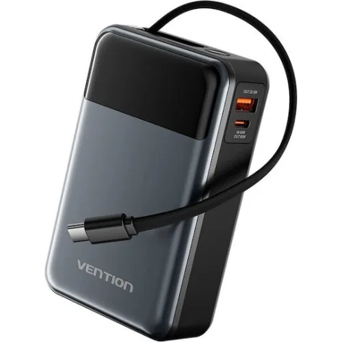Vention Power Bank 20000mAh 65W με Θύρα USB-A και Θύρα USB-C Μαύρο