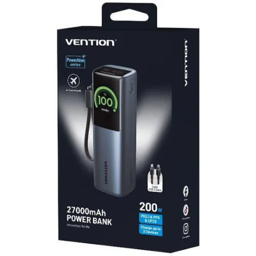 Vention Powerhive 27000mAh 200W με Θύρα USB-A και Θύρα USB-C Μαύρο
