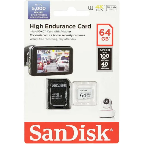 Sandisk High Endurance microSDXC 64GB U3 V30 UHS-I 100MB/s με αντάπτορα