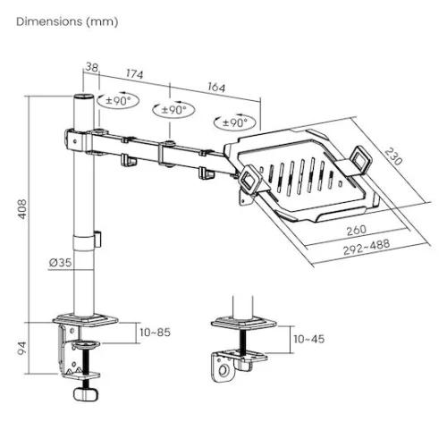 Powertech Βάση Γραφείου Οθόνης έως 32" με Βραχίονα (PT-1570)