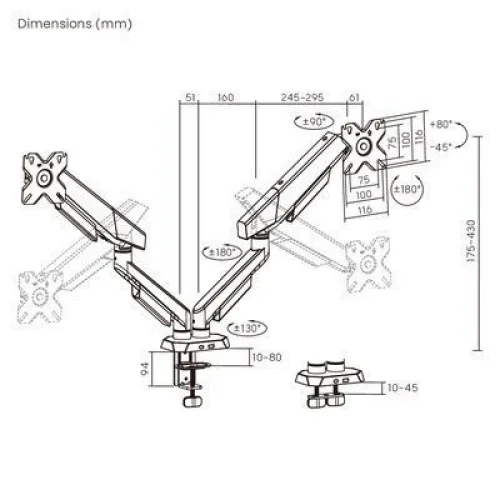 Brateck Βάση Γραφείου για 2 Οθόνες έως 35" με Βραχίονα (LDT114-C024)