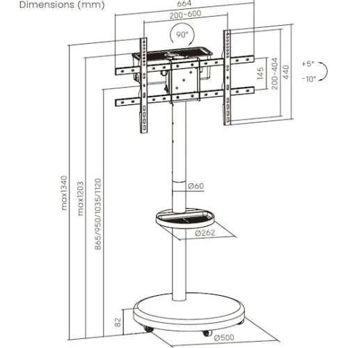Brateck FS38-46TWE Βάση Τηλεόρασης Δαπέδου με Βραχίονα έως 86" και 50kg Μαύρο