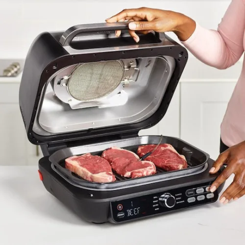 Ninja Foodi Max Pro Επιτραπέζια Ηλεκτρική Ψησταριά Λείας και Αυλακωτής Πλάκας 1000W με Καπάκι και Ρυθμιζόμενο Θερμοστάτη