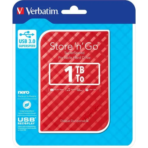 Verbatim Store 'n' Go Gen 2 USB 3.0 Εξωτερικός HDD 1TB 2.5" Κόκκινο