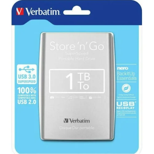 Verbatim Store 'n' Go USB 3.0 Εξωτερικός HDD 1TB 2.5" Ασημί