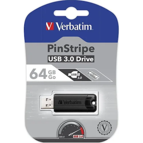 Verbatim PinStripe 64GB USB 3.0 Stick Μαύρο