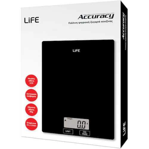 Life Accuracy Ψηφιακή Ζυγαριά Κουζίνας έως 5kg ΜαύρηΚωδικός: 221-0181
