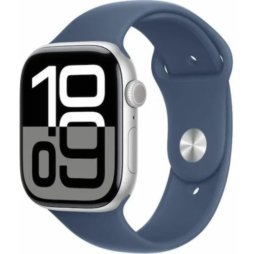 Apple Watch Series 10 Aluminium 46mm Αδιάβροχο με Παλμογράφο (Silver με Denim Sport Band - M/L)