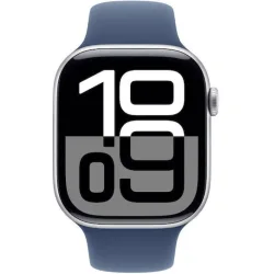 Apple Watch Series 10 Aluminium 46mm Αδιάβροχο με Παλμογράφο (Silver με Denim Sport Band - M/L)