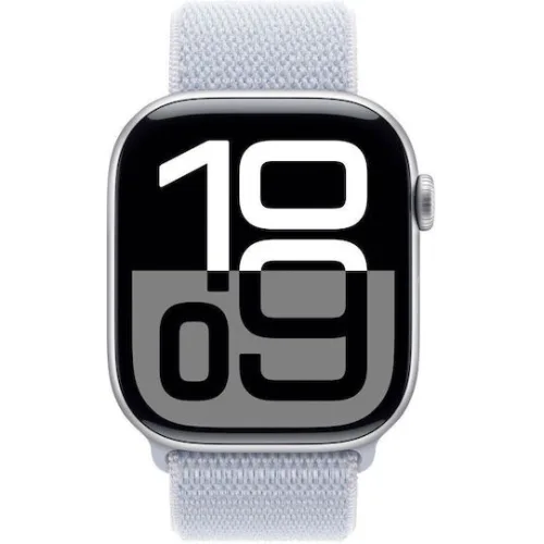 Apple Watch Series 10 Aluminium 46mm Αδιάβροχο με Παλμογράφο (Silver με Blue Cloud Sport Loop)