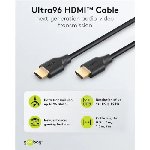 Goobay Cable HDMI male - HDMI male 2m ΜαύροΚωδικός: 80094