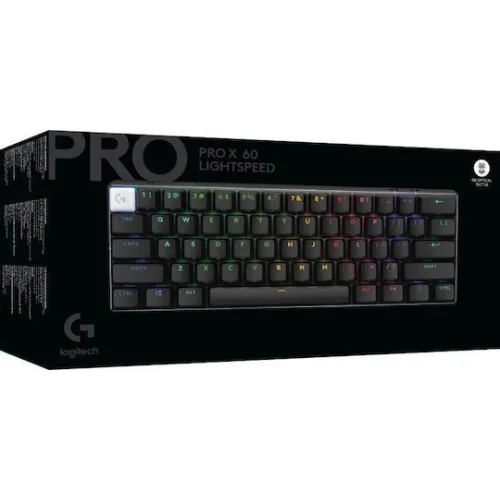 Logitech PRO X 60 Ασύρματο Οπτικό Gaming Πληκτρολόγιο 60% με GX Brown διακόπτες και RGB φωτισμό (International English)