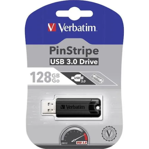 Verbatim PinStripe 128GB USB 3.0 Stick Μαύρο