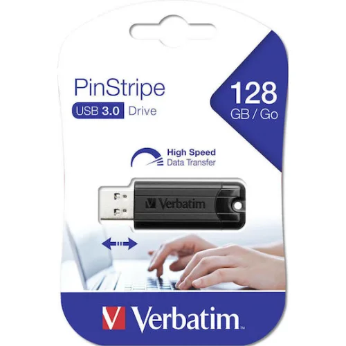 Verbatim PinStripe 128GB USB 3.0 Stick Μαύρο