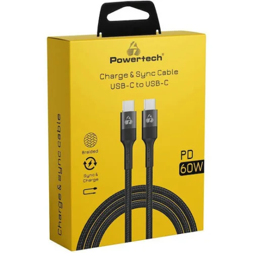 Powertech USB 2.0 Cable USB-C male - USB-C 60W PD Μαύρο 1.5m PTR-0168
