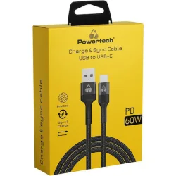 Powertech USB 2.0 Cable USB-C male - USB-A 60W PD Μαύρο 1.5m PTR-0169