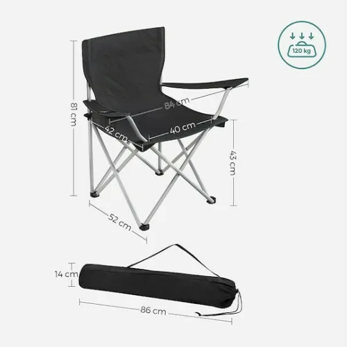 Songmics Καρέκλα Παραλίας Μαύρη Αδιάβροχη 84x52x81εκ. Σετ 2τμχ