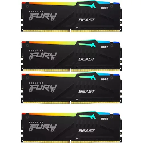 Kingston Fury Beast RGB DDR5 64GB RAM με 4x16GB Modules και Ταχύτητα 6000 για DesktopΚωδικός: KF560C40BBAK4-64
