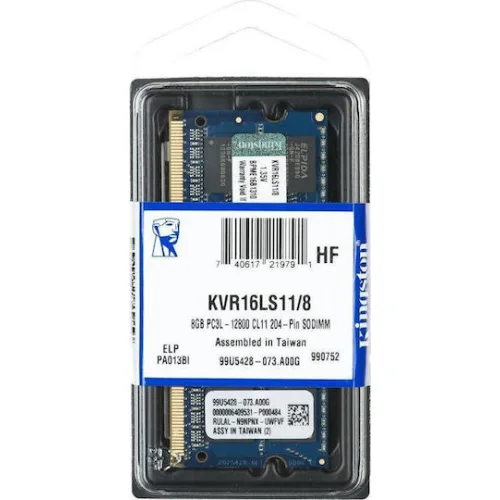 Kingston DDR3L με Module 1x8GB και Ταχύτητα 1600 για LaptopΚωδικός: KVR16LS11/8