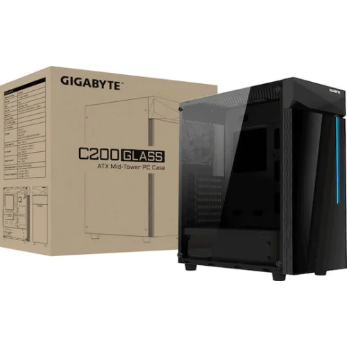 Gigabyte C200 Glass Gaming Midi Tower Κουτί Υπολογιστή με Πλαϊνό Παράθυρο και RGB Φωτισμό Μαύρο