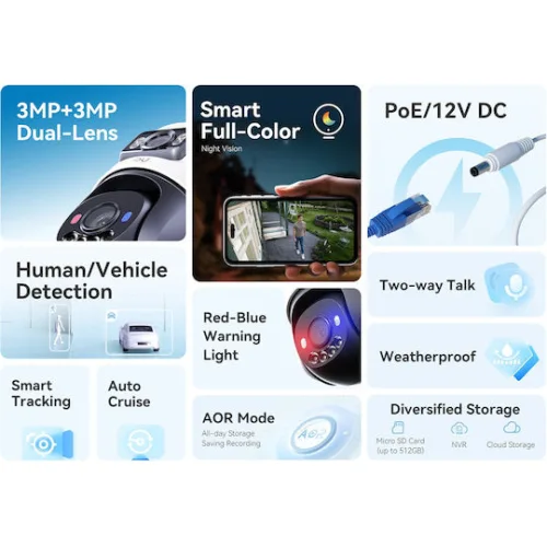 Imou IPC-PS70FP-6M0 IP Dual Κάμερα Παρακολούθησης 3+3MP Αδιάβροχη με Μικρόφωνο και Φακό 3.6mm