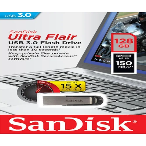 Sandisk Ultra Flair 128GB USB 3.0 Stick Μαύρο
